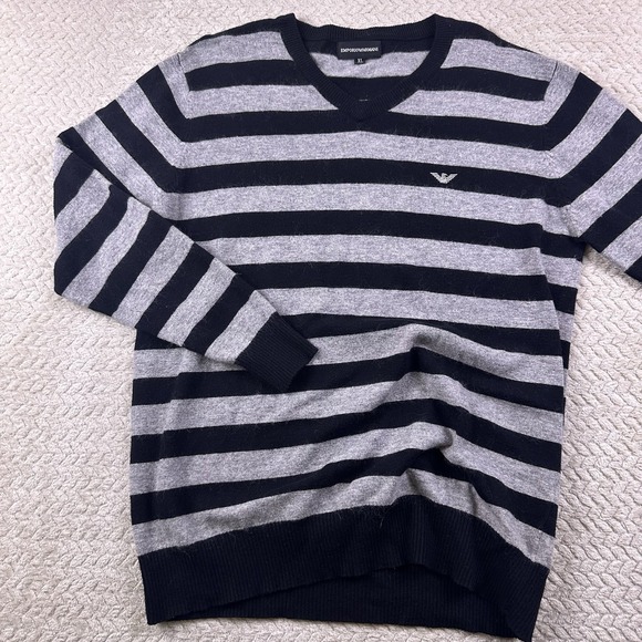Emporio Armani Sweaters - Emporio Armani Wool Angora Women's Sweater XL Black Gray Striped Cozy
